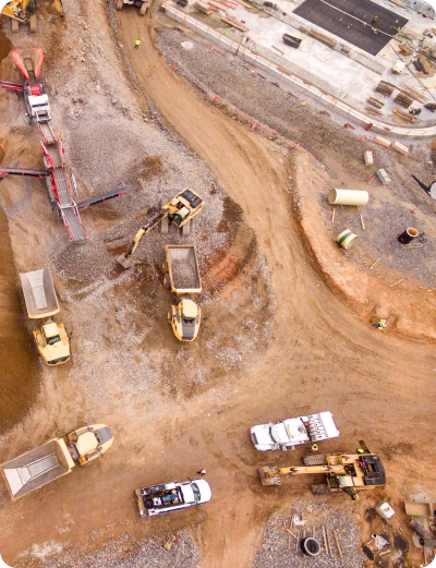 Construction site with multiple heavy equipment